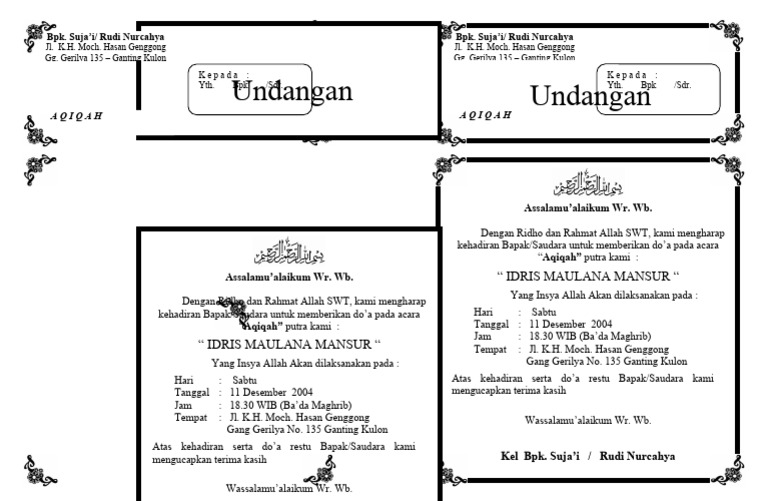 Undangan Walimatul Aqiqah Isi 2 - Folio 2 | PDF