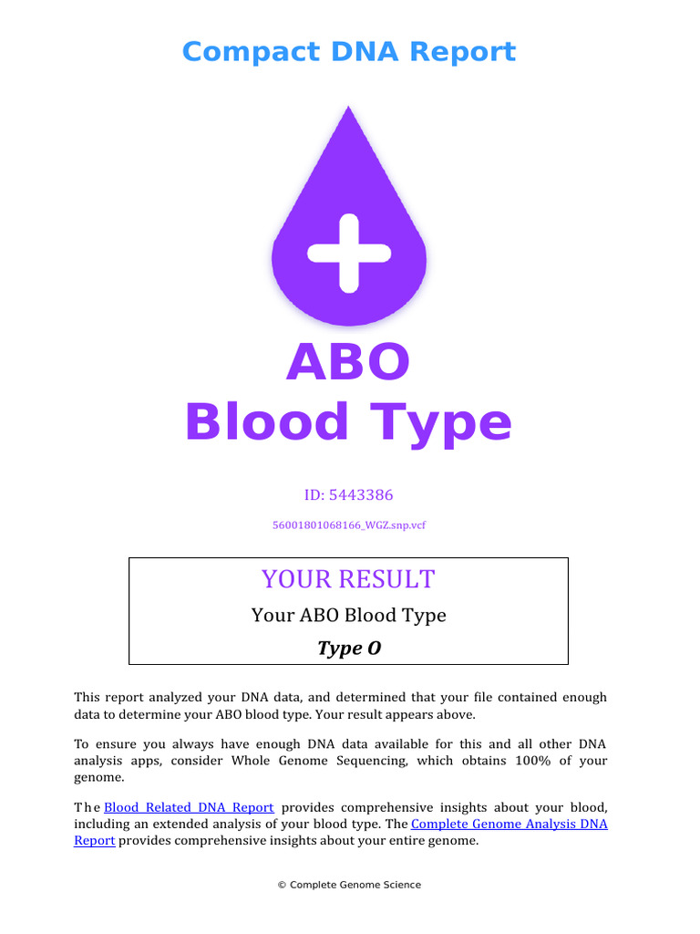 ABO Blood Type DNA Analysis Report | PDF | Self-Improvement | Science ...