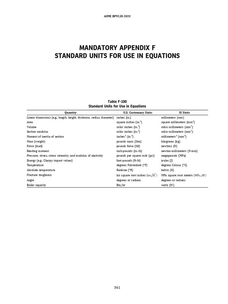 ASME BPVC IX 2023: Mandatory Appendix F | PDF | Pascal (Unit ...