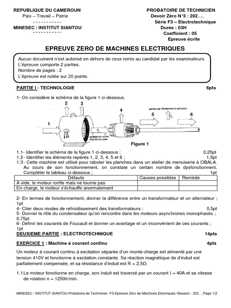 Épreuve Zéro Machines Électriques F3 | PDF | Transformateur électrique ...