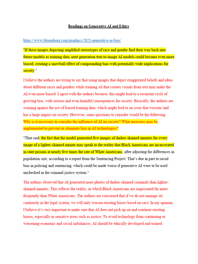 Generative AI: Ethics and Bias Concerns | PDF | Artificial Intelligence ...