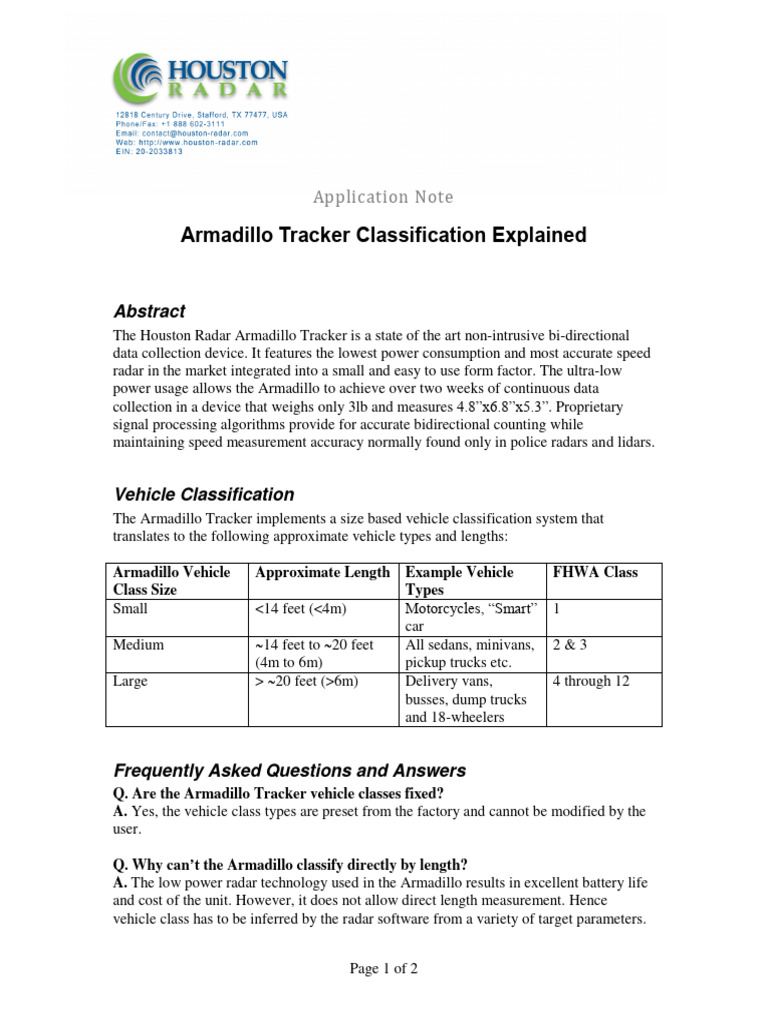 Armadillo Tracker Classification Length Download Free PDF Radar