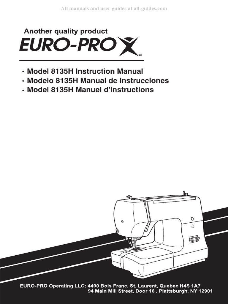 EuroPro 8135H Sewing Machine Instruction Manual PDF Sewing Machine