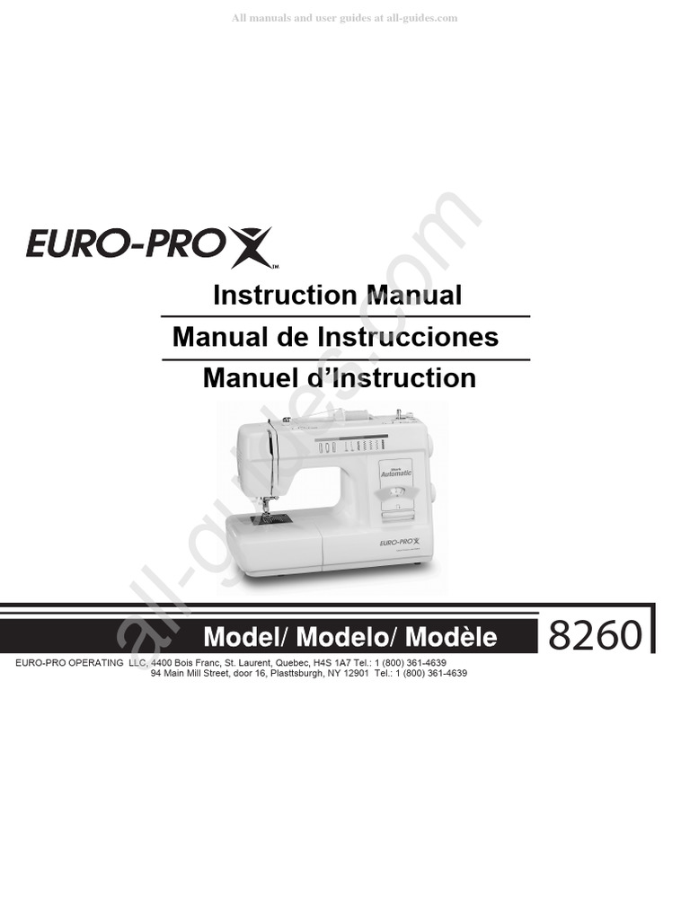 EuroPro 8260 Sewing Machine Instruction Manual PDF Sewing Machine