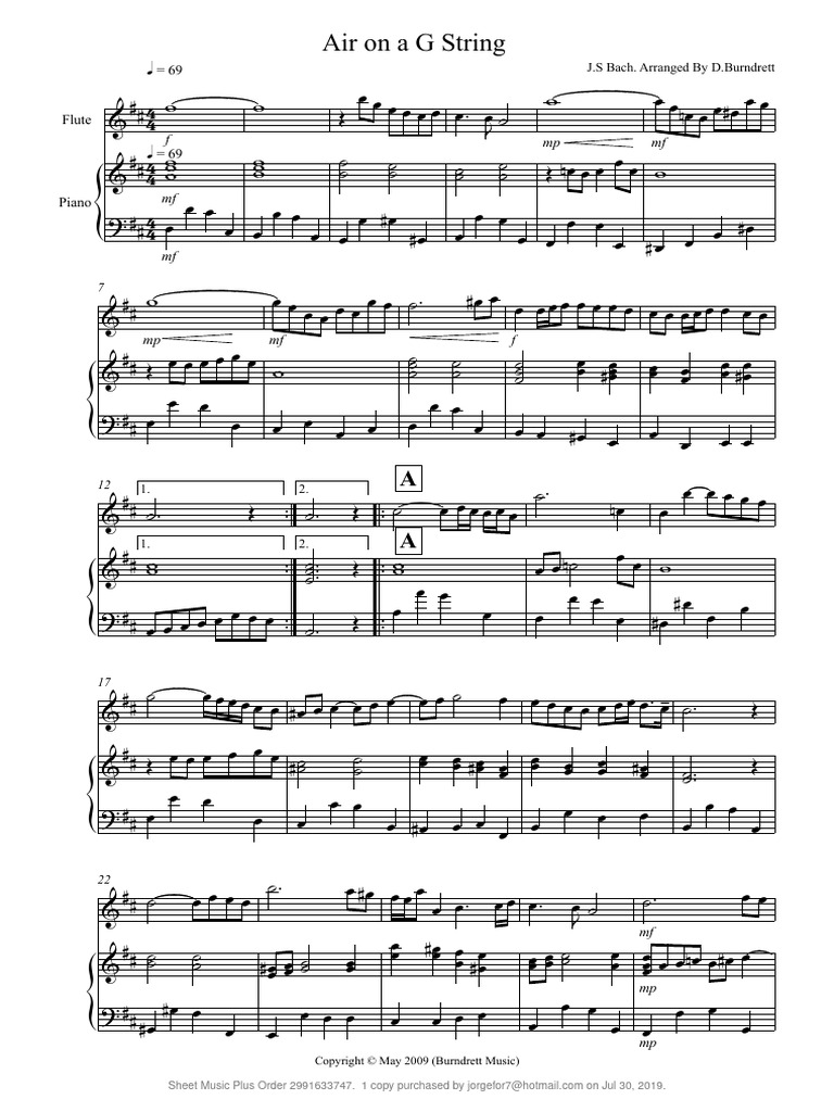 Air On A G String For Flute and Piano | PDF