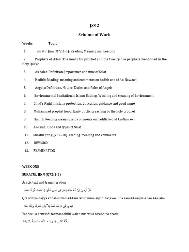 JSS2 Islamic Studies Scheme Overview | PDF | Prophets And Messengers In ...