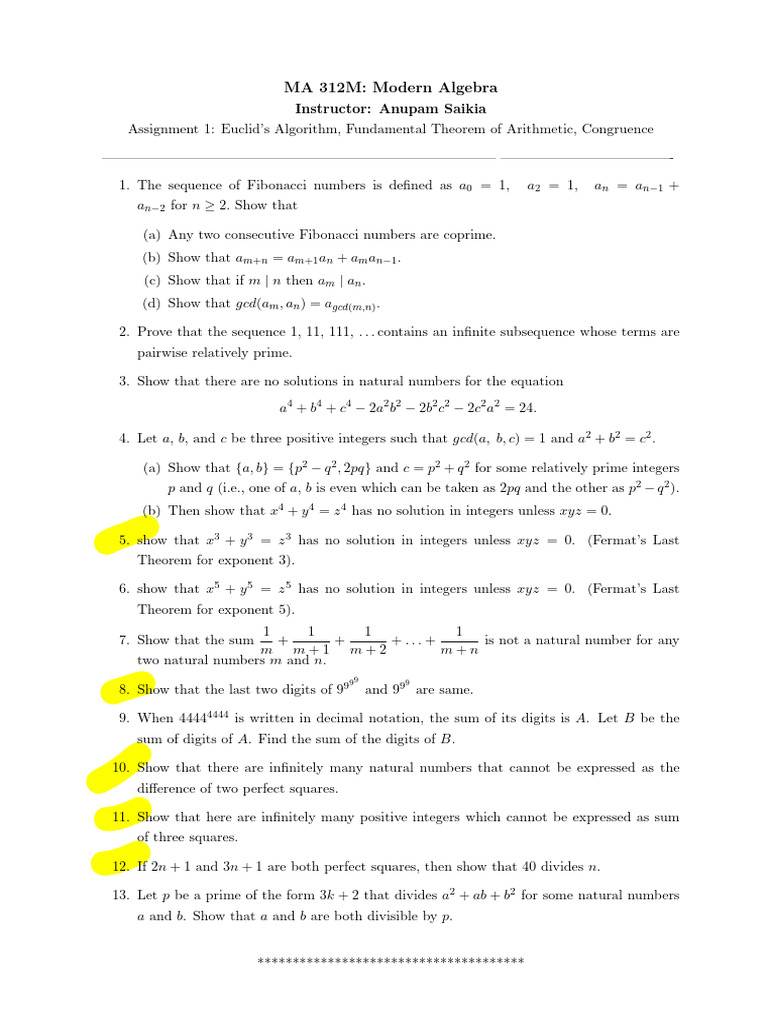 Assign Numbers Assign 1 MA312M 2024 | PDF