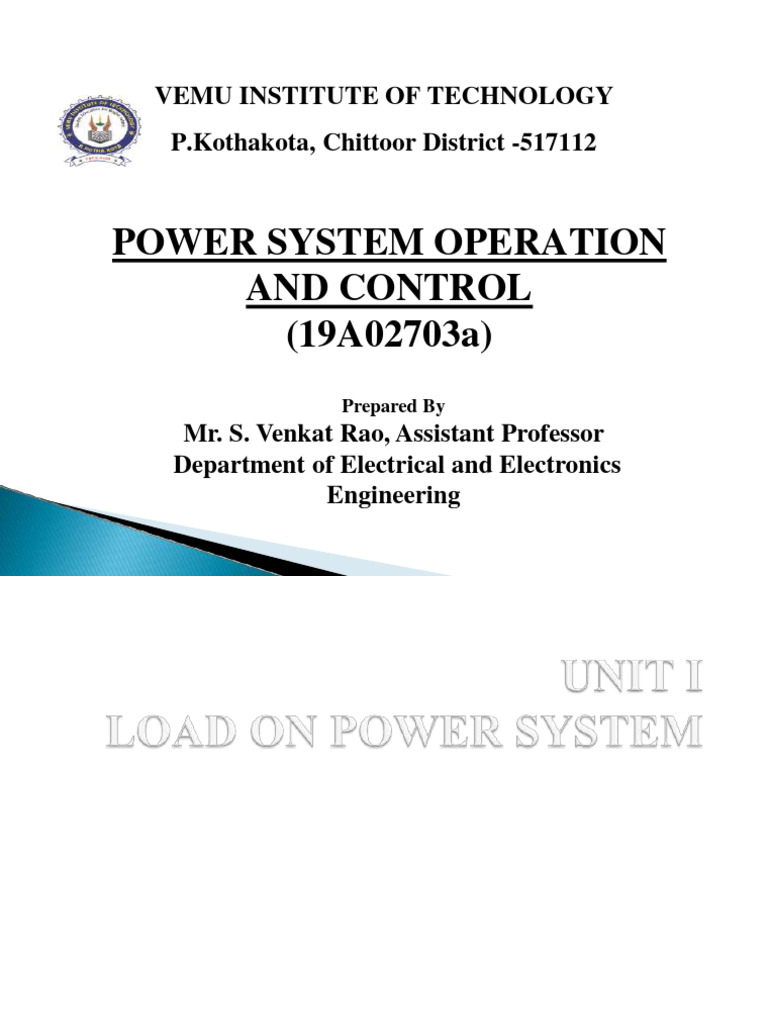Power System Operation and Control (19a02703a) : Vemu Institute of ...
