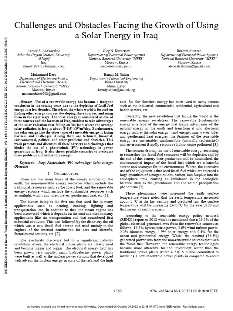 Solar Energy Challenges in Iraq | PDF | Photovoltaics | Renewable Energy