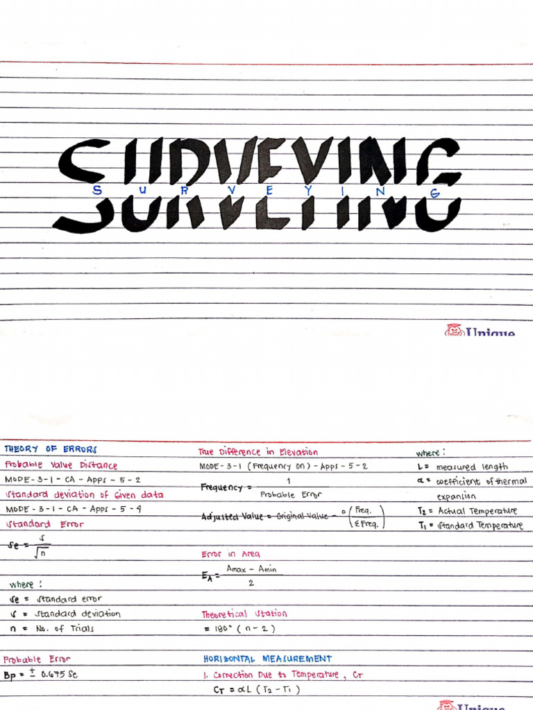 Land Surveying Formulas