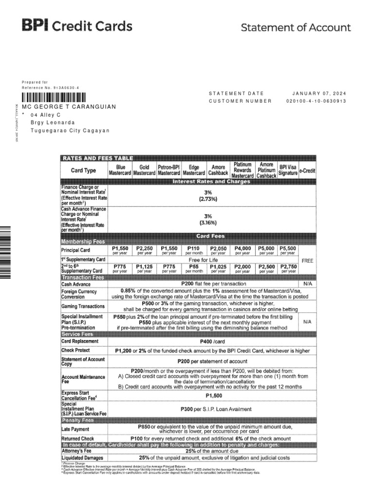 BPI Credit Card Statement January 2024 | PDF