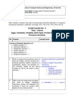 CLASS Activity Set - 2 Time: 2 Hours Topic: Constants, Variables, Data Types, Format Specifiers, Pre-Processor Directives