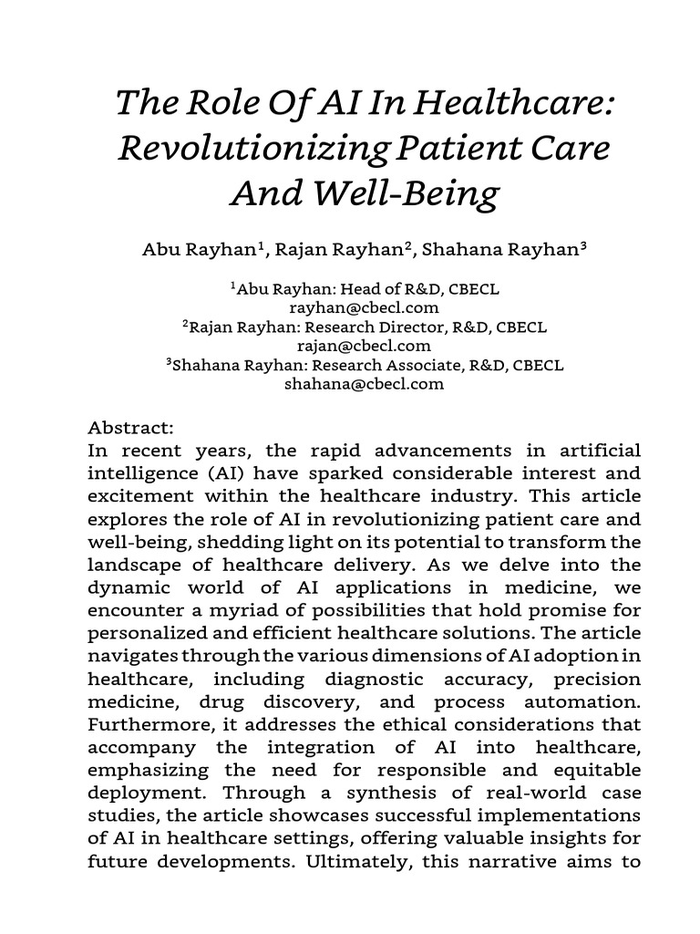 The Role of AI in Healthcare - Revolutionizing Patient Care and Well ...