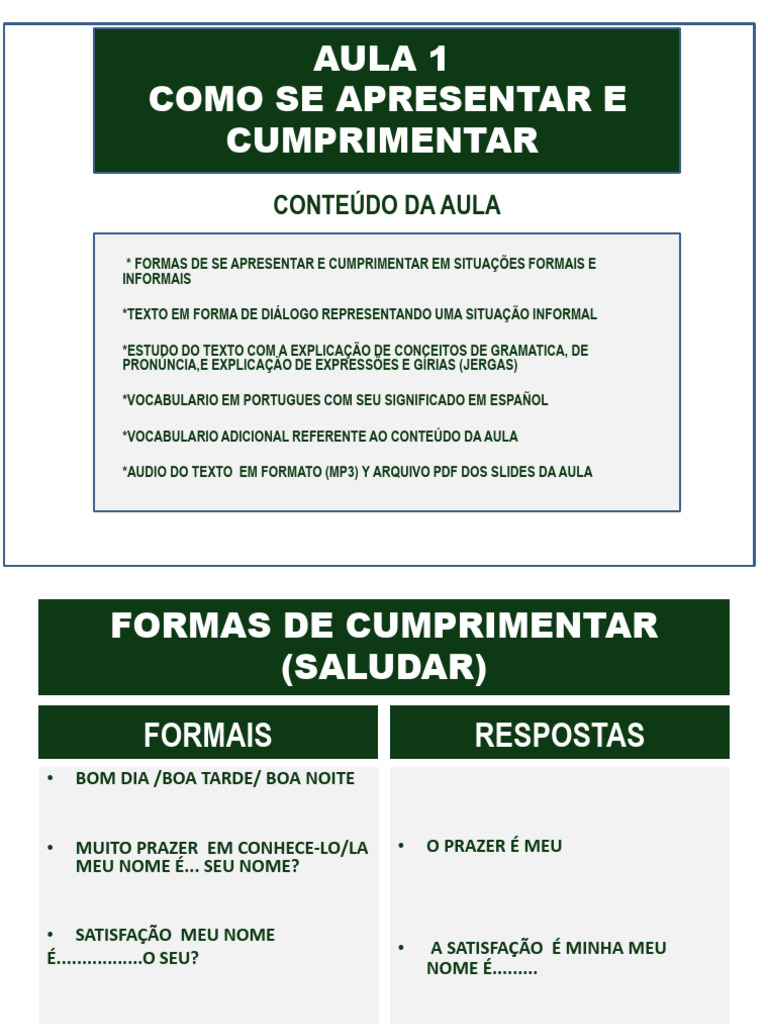 Aula 1 Formas de Cumprimentar 1687485360495 | PDF | Artes Linguísticas ...