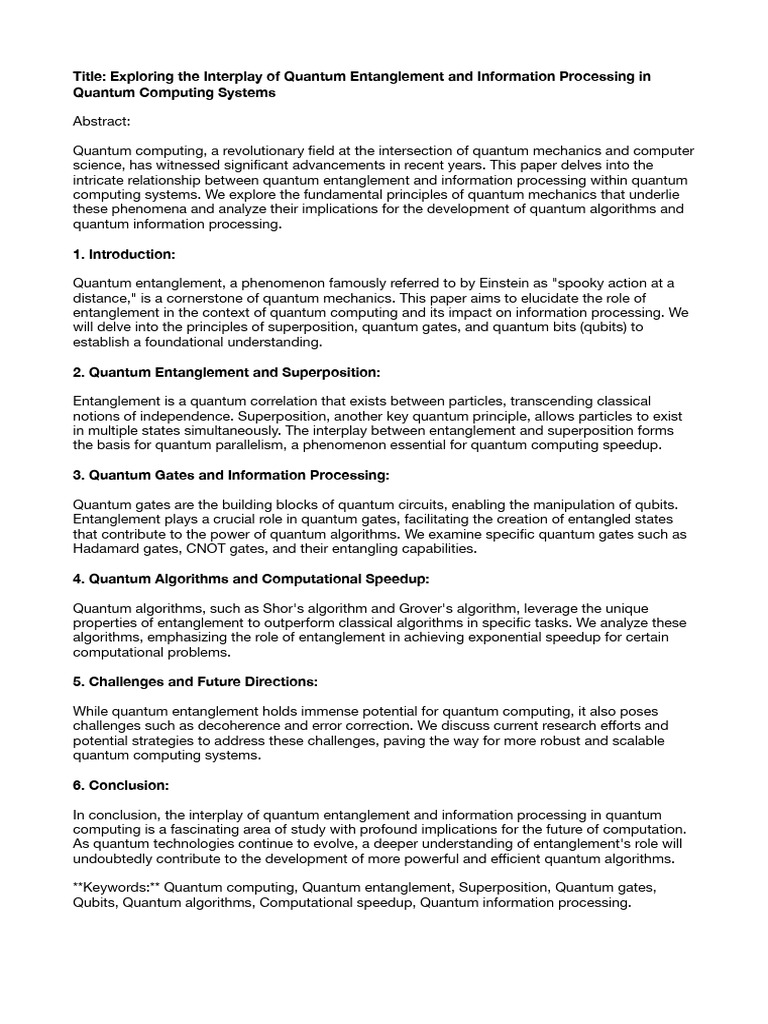 Quantum Entanglement in Computing | PDF | Quantum Computing | Quantum ...