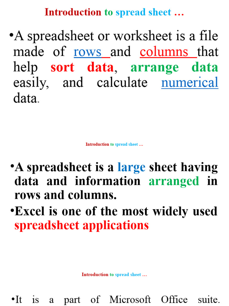 Introduction to spread sheet pdf