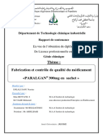 Fabrication Et Contrôle de Qualité Du Médicament PARALGAN® 300mg en Sachet