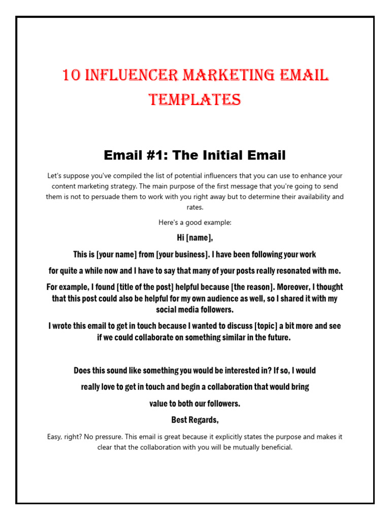 10 Essential Influencer Email Templates | PDF | Social Media Marketing ...