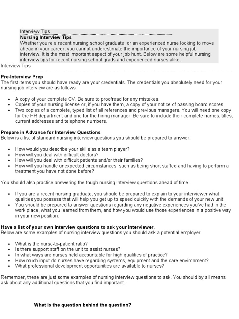 Nurse Job Interview | PDF | Career &amp; Growth | Self-Improvement