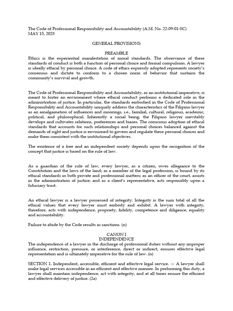Code of Professional Responsibility 2023 | PDF | Politics | Social Science