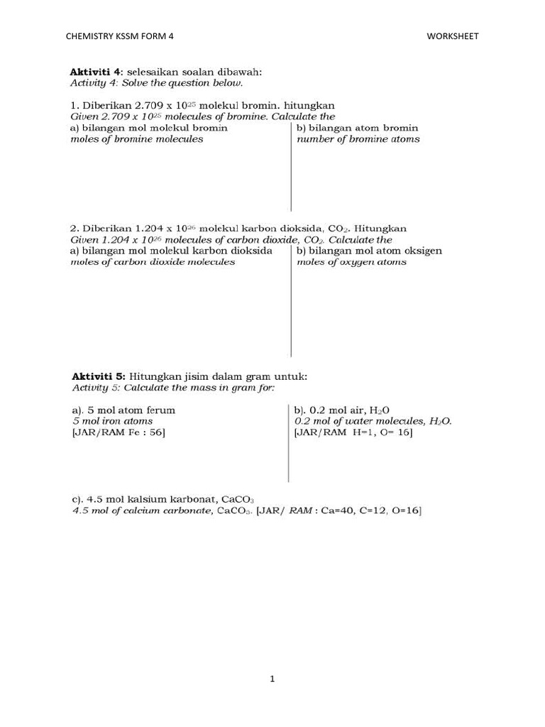 KSSM Form 4 Chemistry Worksheets | PDF | Technology & Engineering