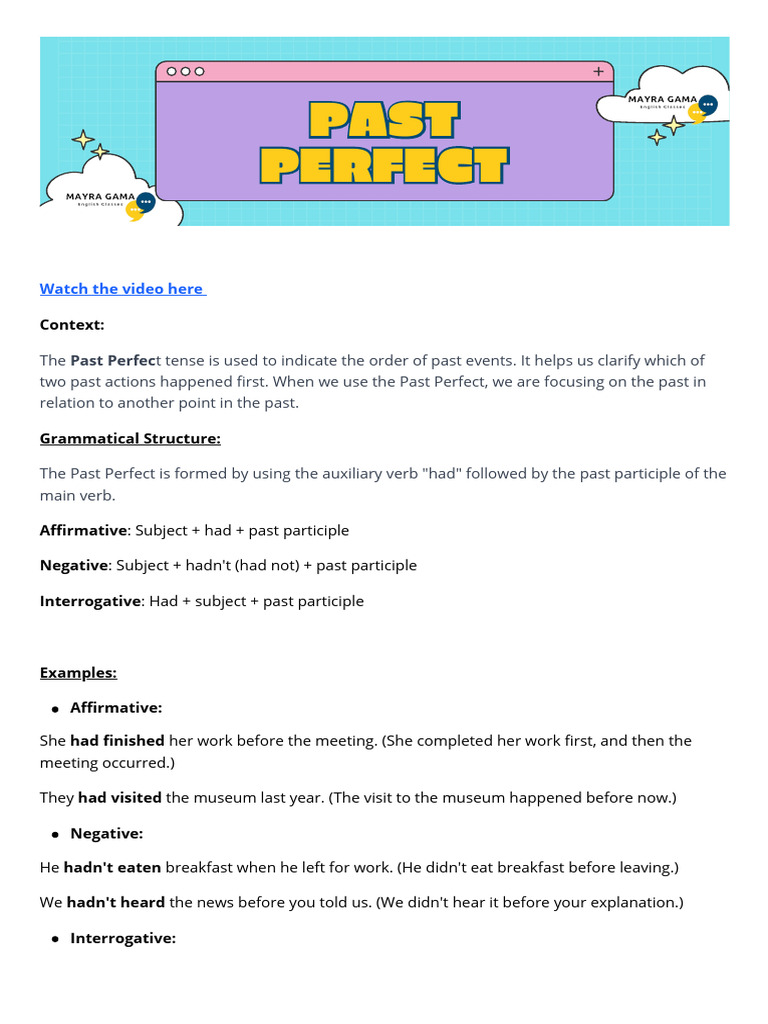 Understanding the Past Perfect Tense | PDF