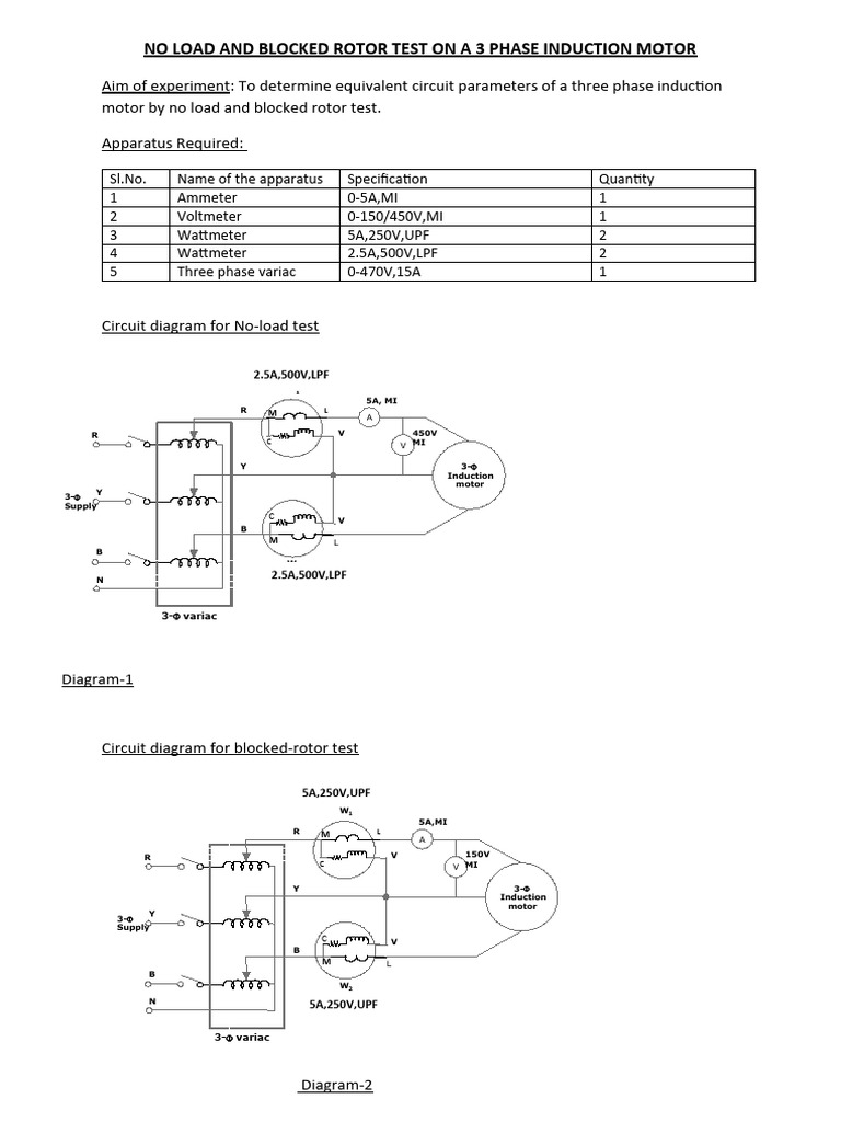 No Load and Blocked Rotor Test On A 3 Phase Induction Motor | PDF