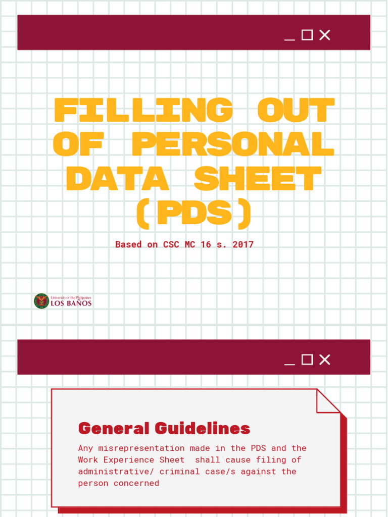 Filling Out of Personal Data Sheet (PDS) : Based On CSC MC 16 S. 2017 ...