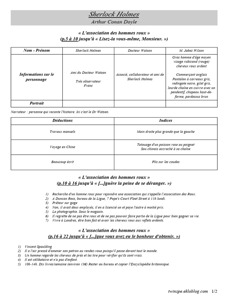 Enquête sur l'Association des Roux | PDF | Sherlock Holmes | Docteur Watson