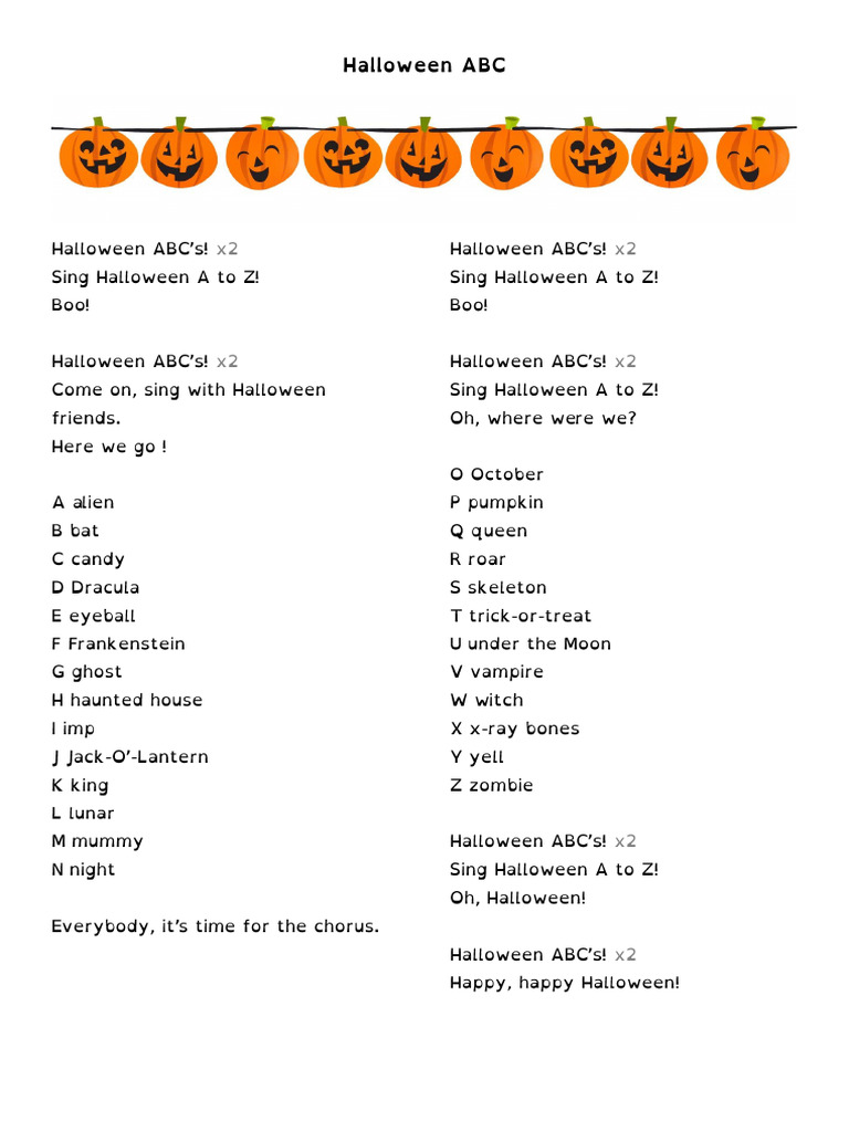 Halloween Abc Song Pdf