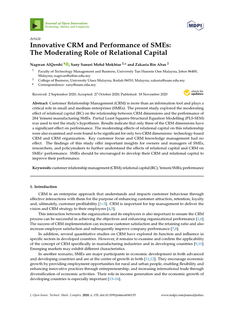 Innovative CRM and Performance of SMEs The Moderat | PDF | Sampling ...