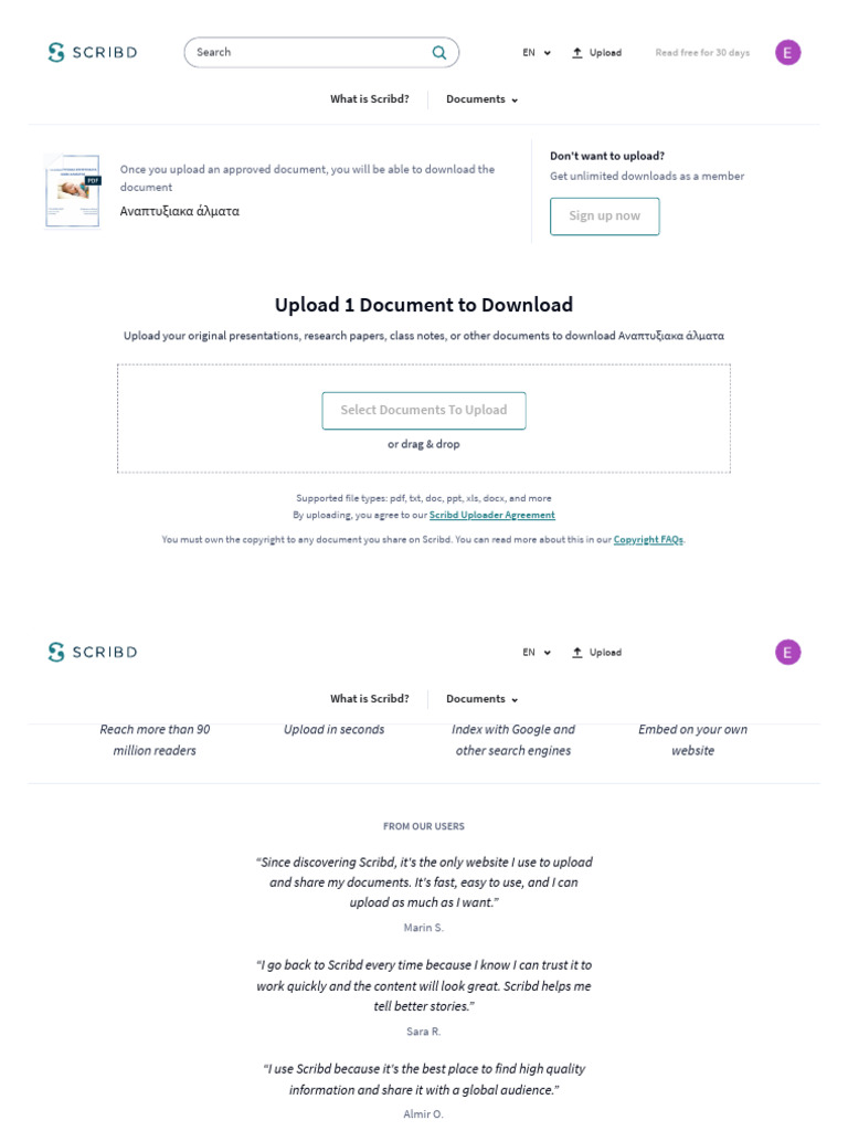 Upload A Document Scribd PDF Scribd Multimedia