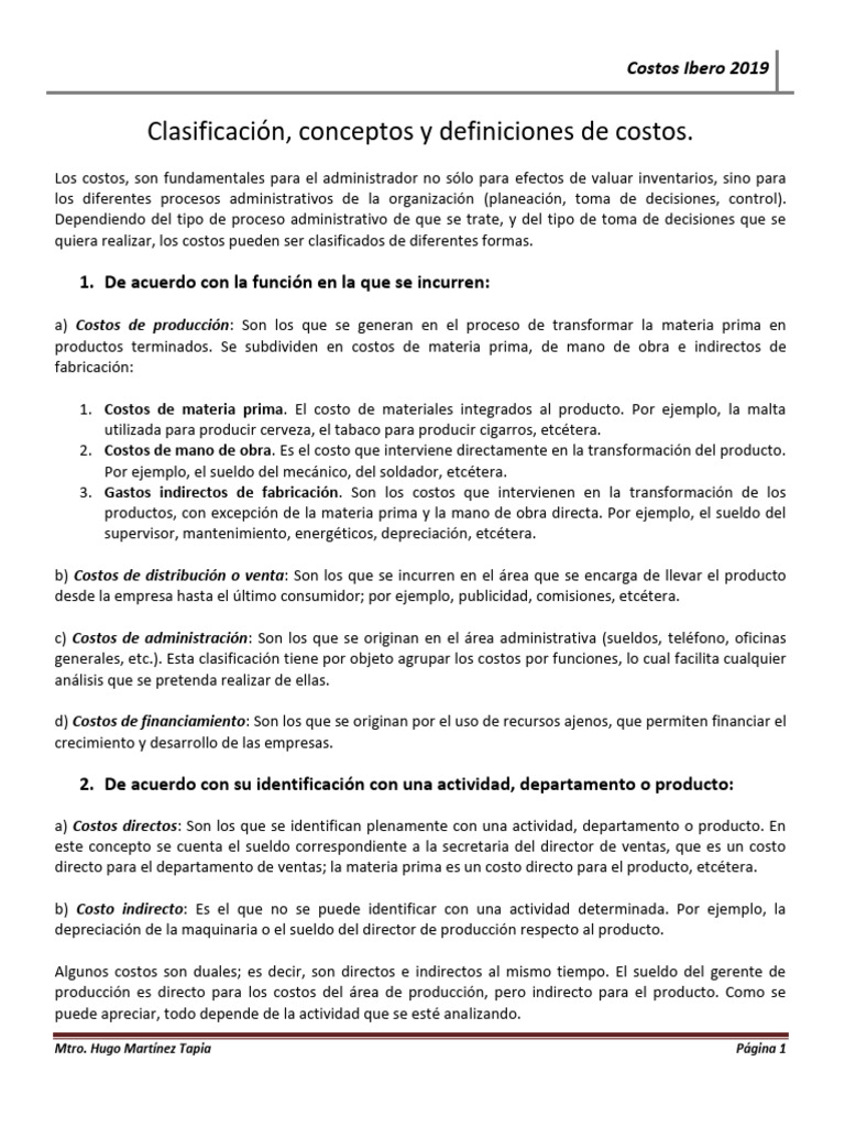 Clasificación y Conceptos de Costos | PDF | Costo | Business