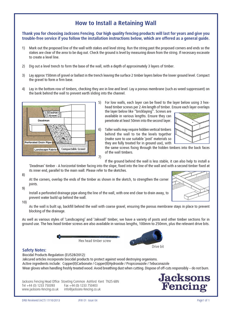 Retaining Wall Installation Instructions PDF Wall Lumber