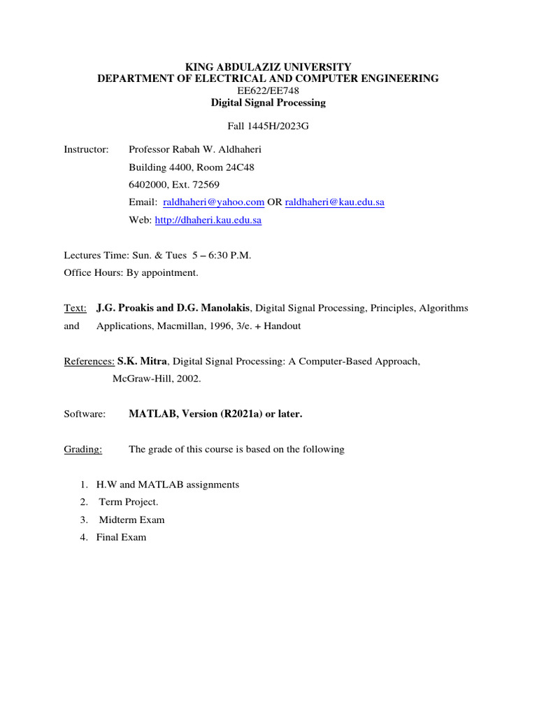 Digital Signal Processing Course Overview | PDF | Digital Signal ...