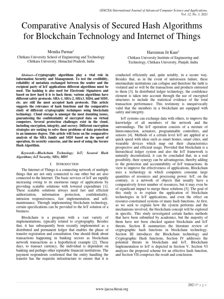 Comparative Analysis of Secured Hash Algorithms For Blockchain ...