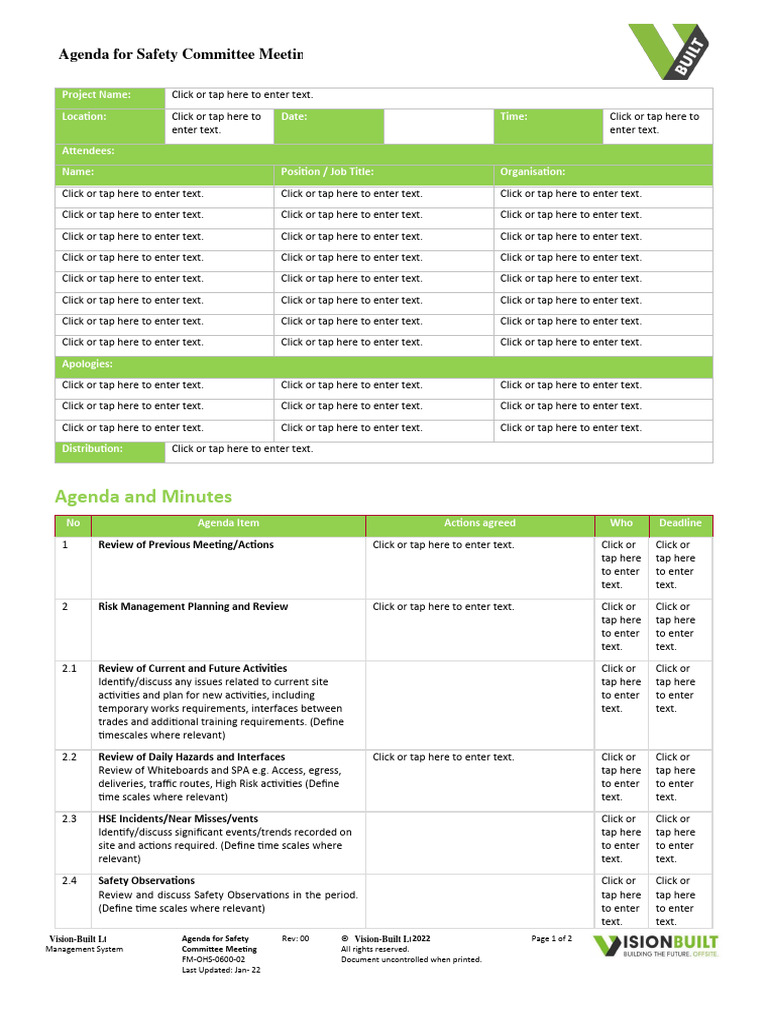 Safety Committee Meeting Agenda | PDF | Business | Safety