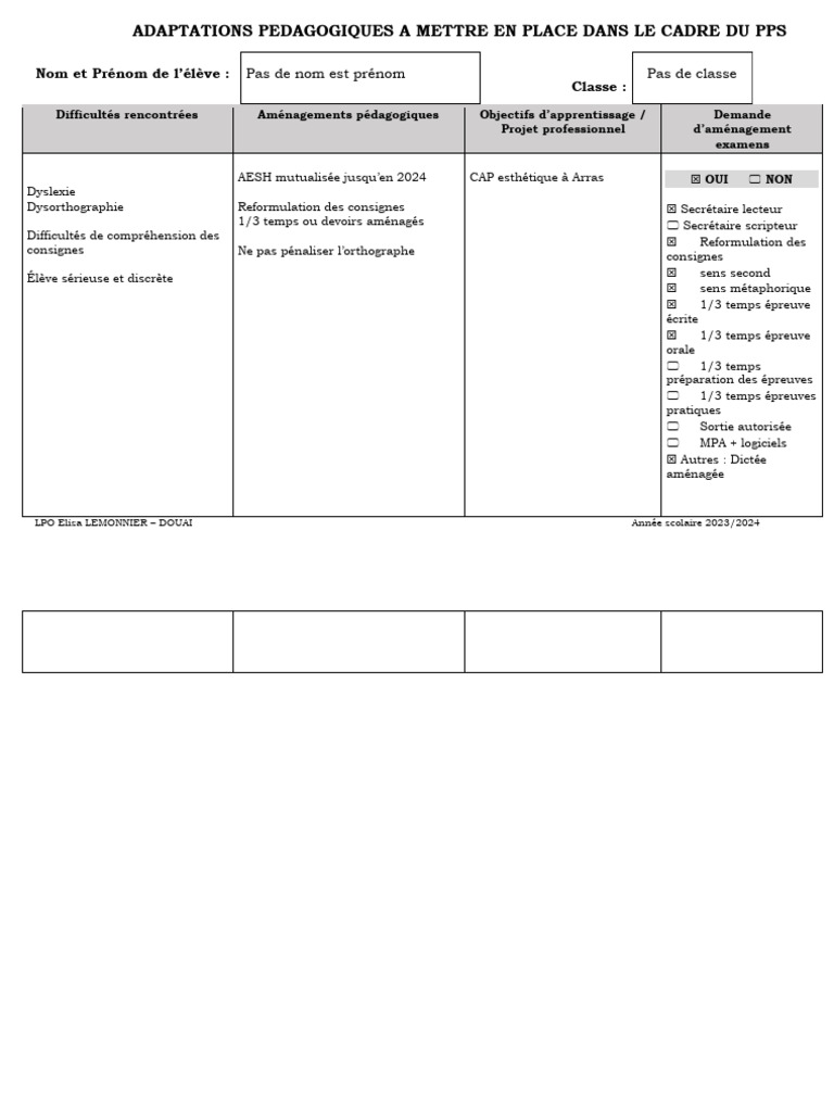 Adaptations pédagogiques pour PPS 2023 | PDF | Apprentissage | Troubles ...