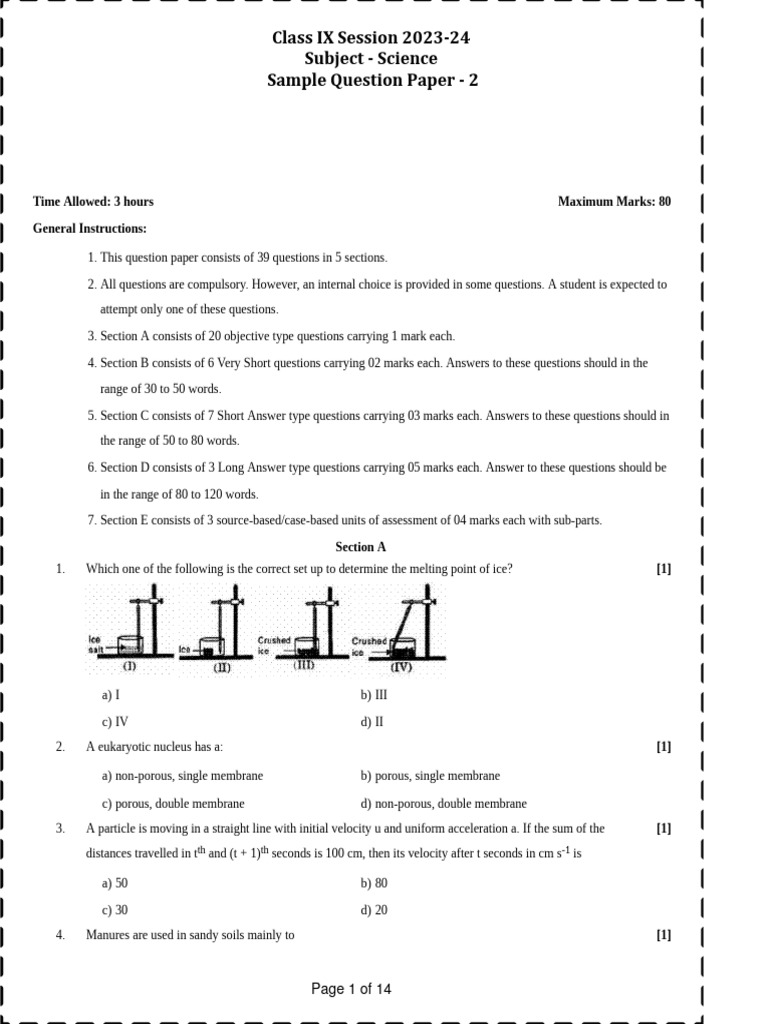 Cbse Class 9 Sample Paper | PDF
