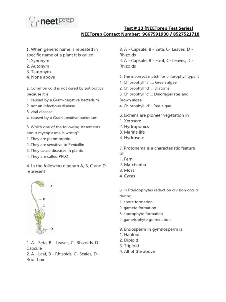 NEETprep Test Series: Biology Questions | PDF | Action Potential ...