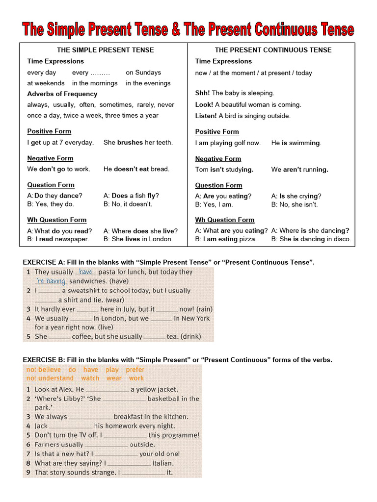 The Simple Present & Present Continuous Tenses | PDF | Language Arts ...
