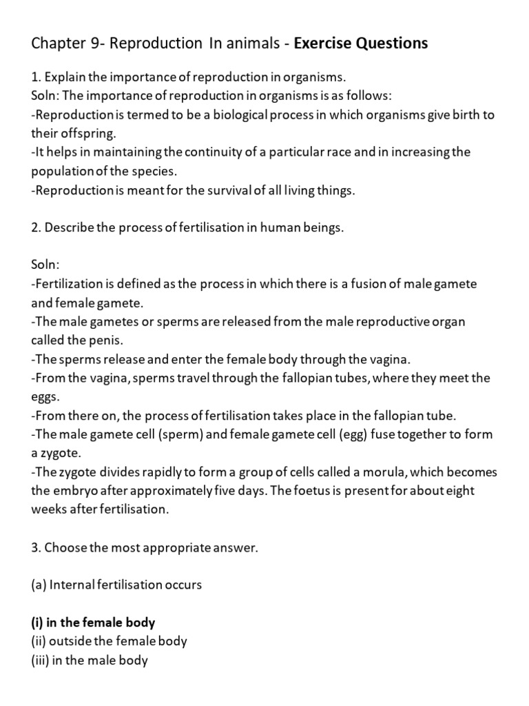 Reproduction in Animals - TB Questions | PDF | Reproduction | Fertilisation
