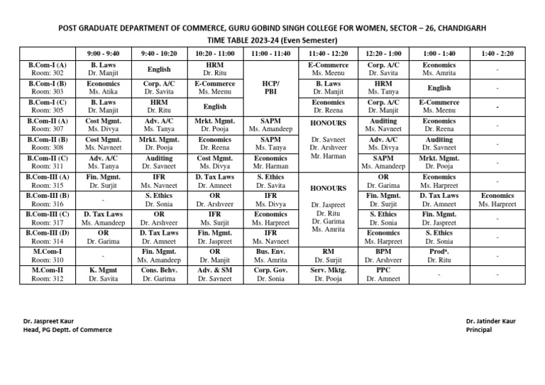 2023-24 Time Table Even Books | PDF