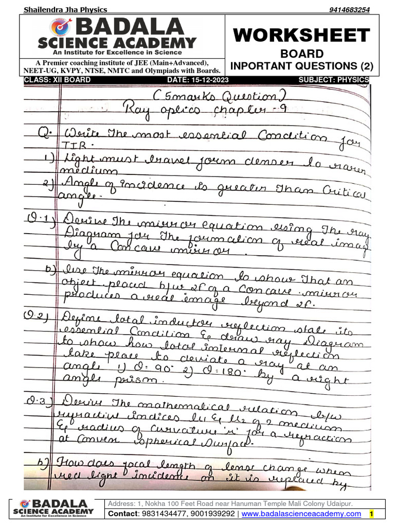 Physics 12 board inportant questions pdf