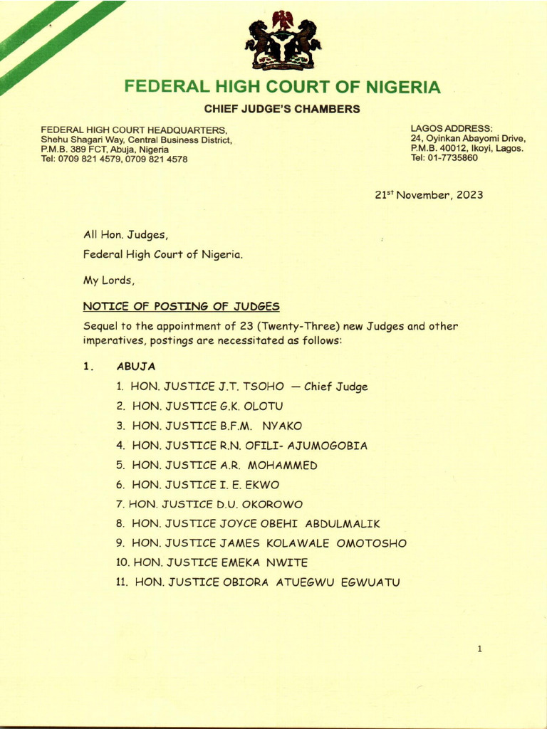 Postings of Hon. Judges | PDF