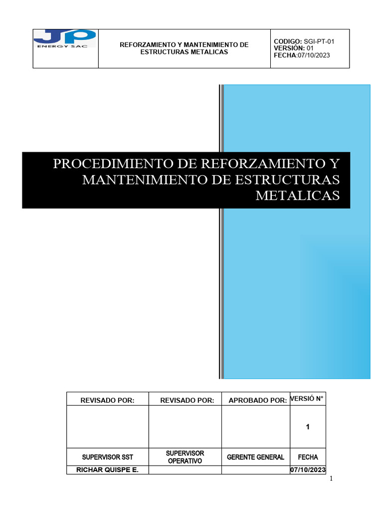 Pets De Reforzamiento Y Mantenimiento De Estructuras Metalicas Pdf