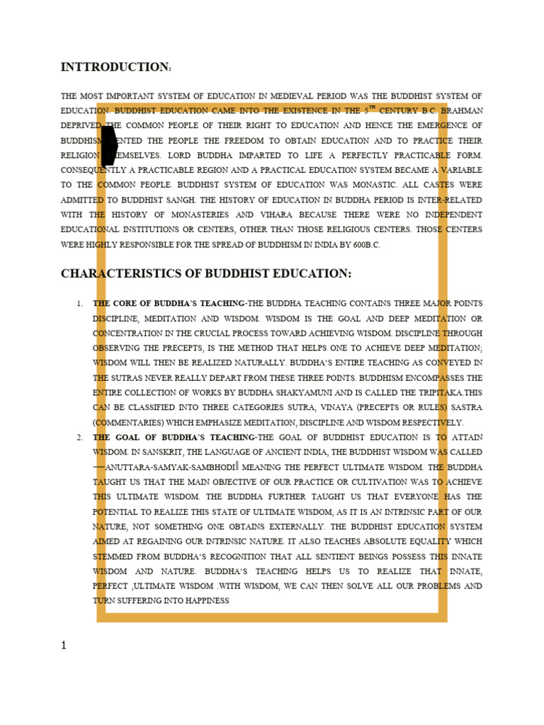 Characteristics of Buddhist Education | PDF