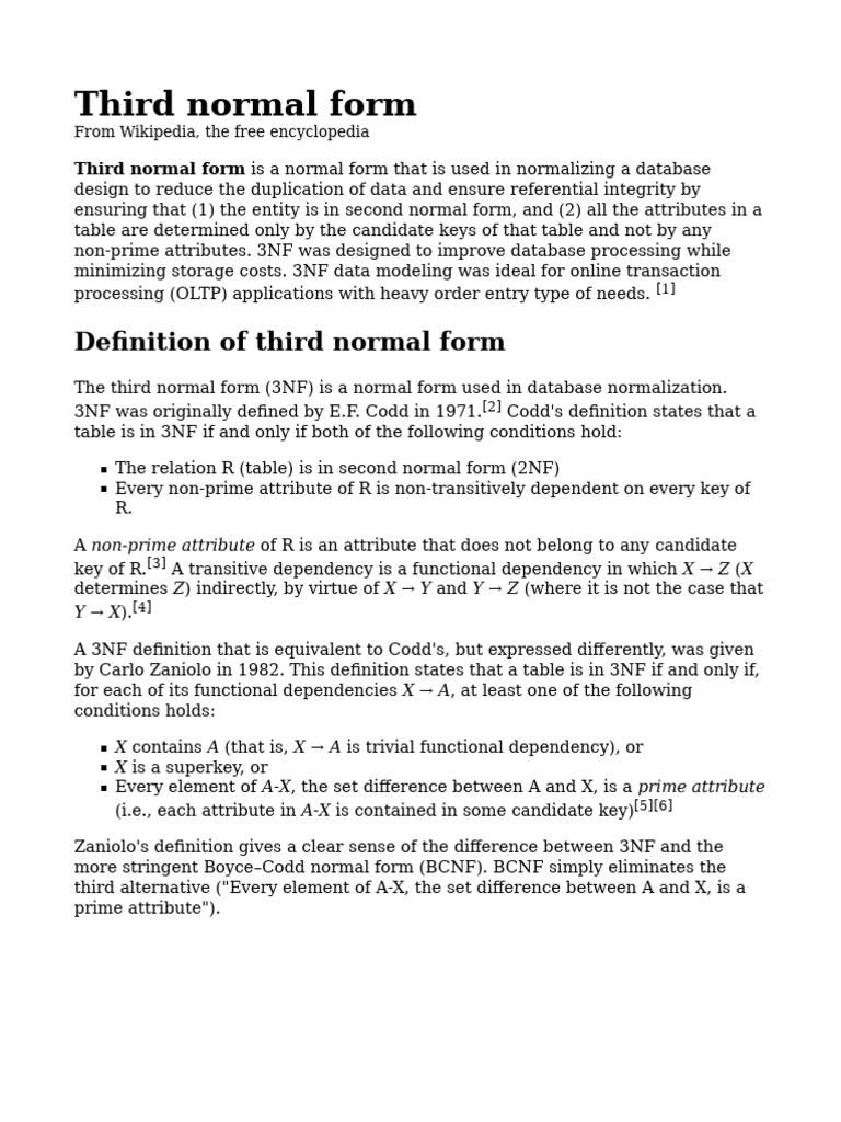 Definition of Third Normal Form | PDF