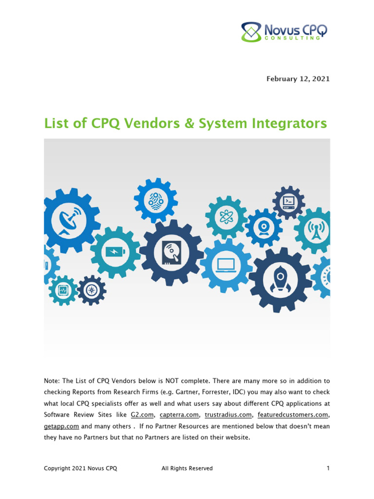 CPQ Vendors System Integrators 2 | PDF | Computing | Business