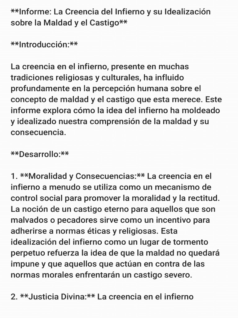 La Creencia Del Infierno y Su Idealización Sobre La Maldad y El Castigo ...